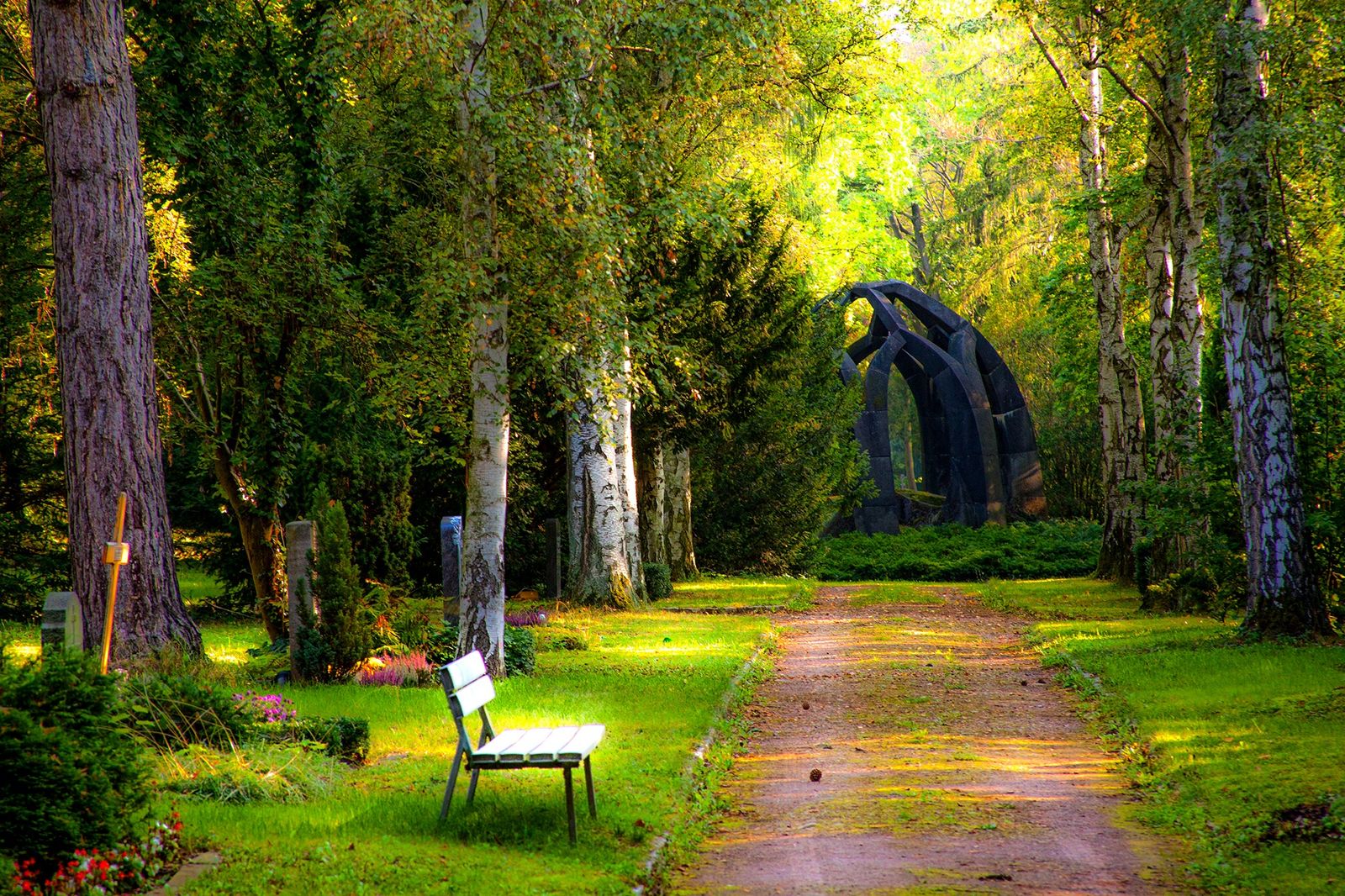 A tidy grass path through maintained grounds